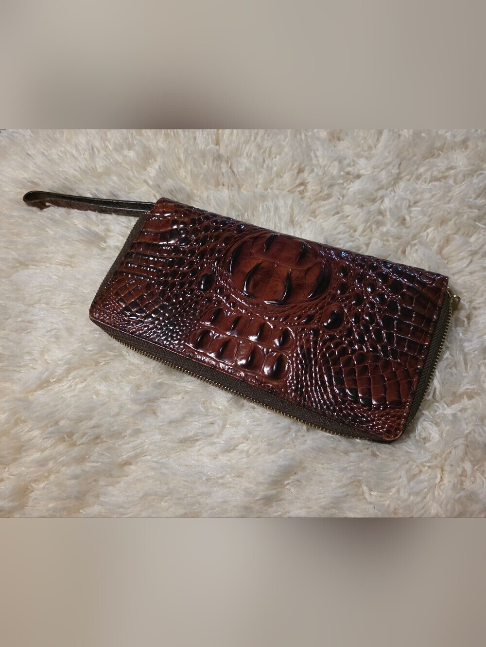 BRAHMIN Skyler Crocodile-Embossed Zip Wallet Wristlet - Pecan Melbourne - Picture 1 of 7